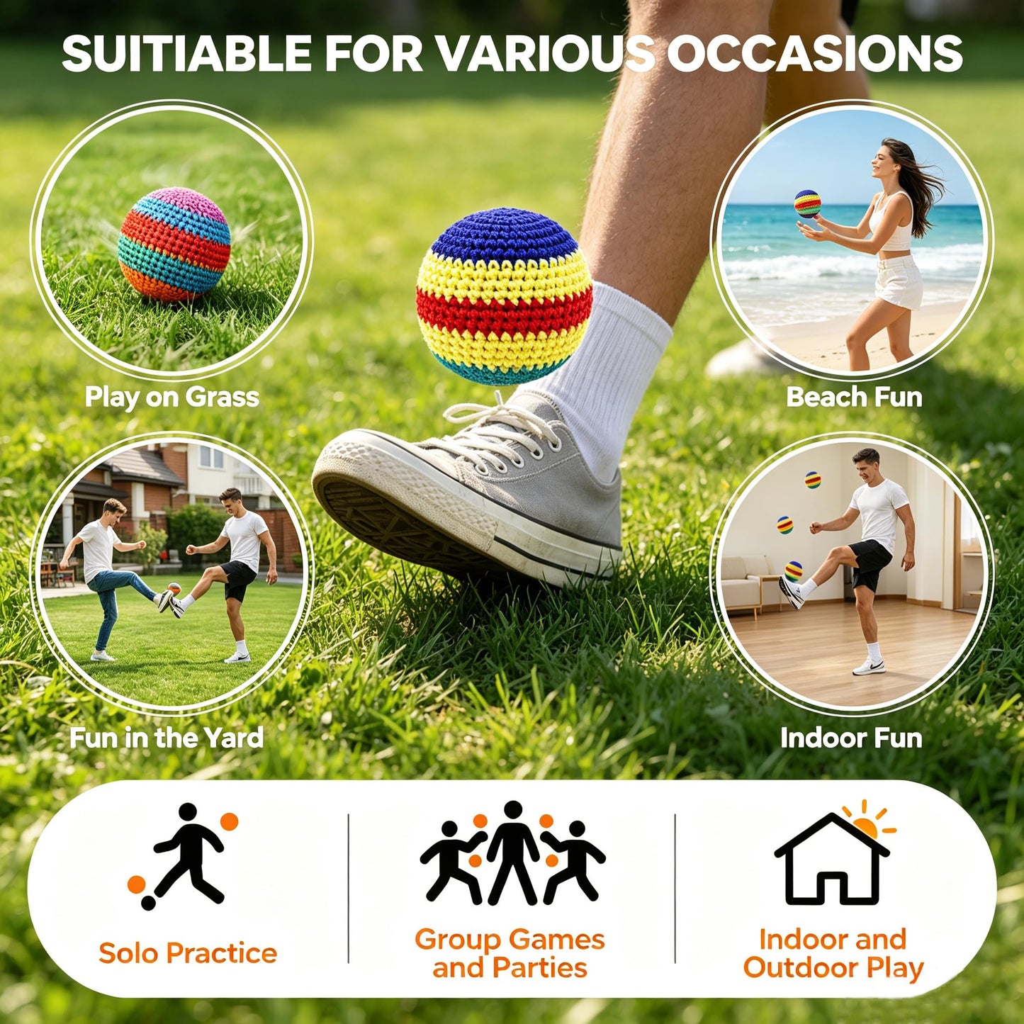 VKNMQLB 6 Pack Hacky Footbag Sack Set - Durable Knit Kick Bags Soft Kick Sack Balls for Adults & Beginners - Durable Juggling & Outdoor Game