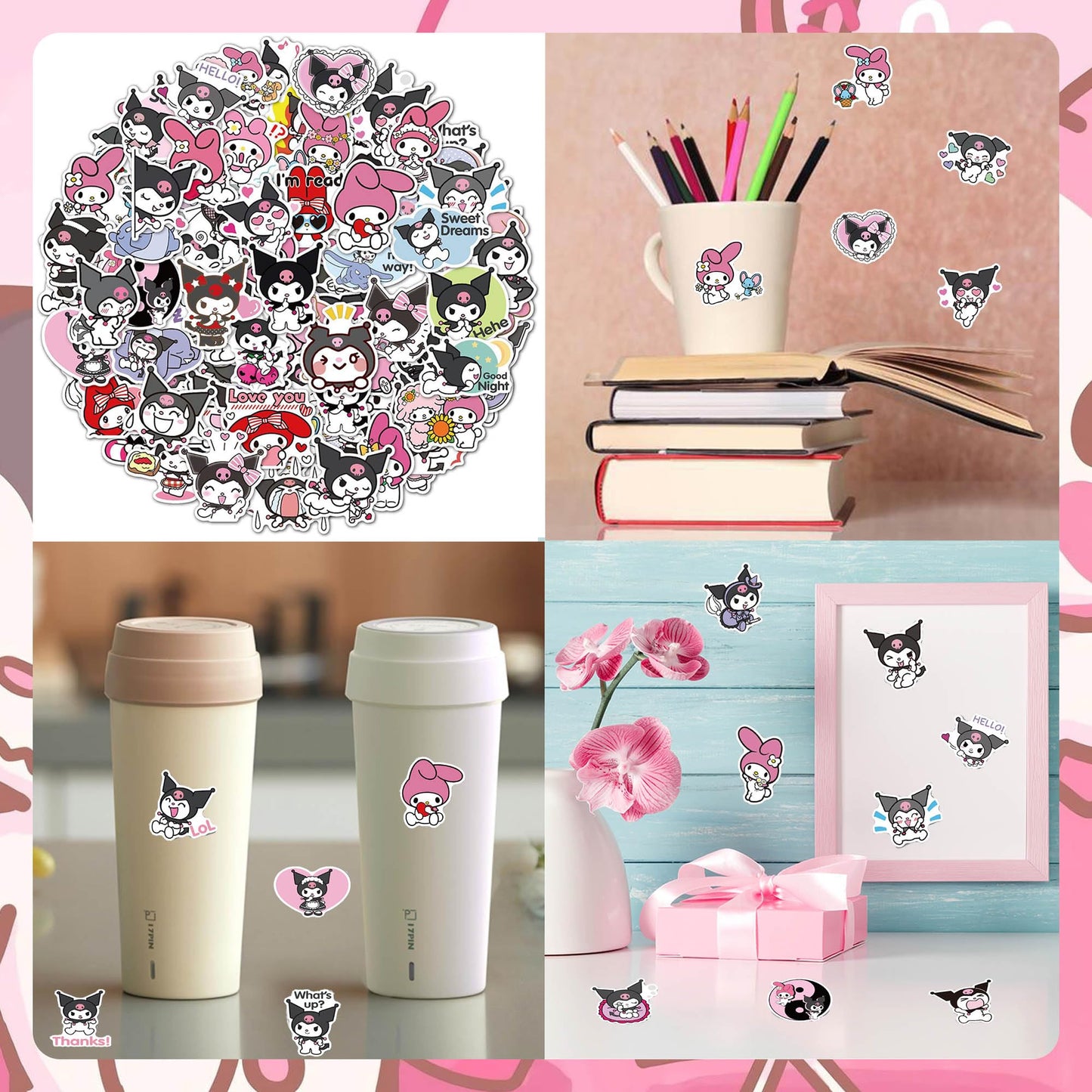 Signreen Kawaii Birthday Party Decorations, Kawaii Birthday Party Supplies Include 12 Bracelets, 12 Button Pins, 50 Stickers, Kawaii Party Favors