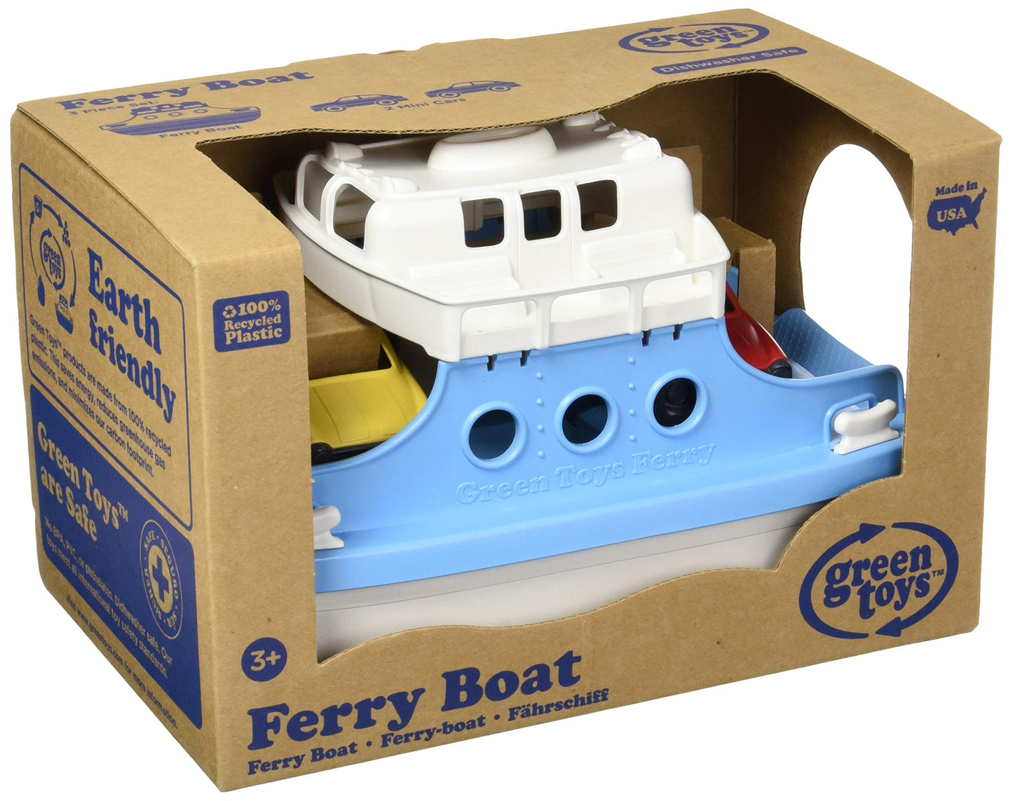 Green Toys Ferry Boat, Blue/White CB - Pretend Play, Motor Skills, Kids Bath Toy Floating Vehicle. No BPA, phthalates, PVC. Dishwasher Safe, Recycled