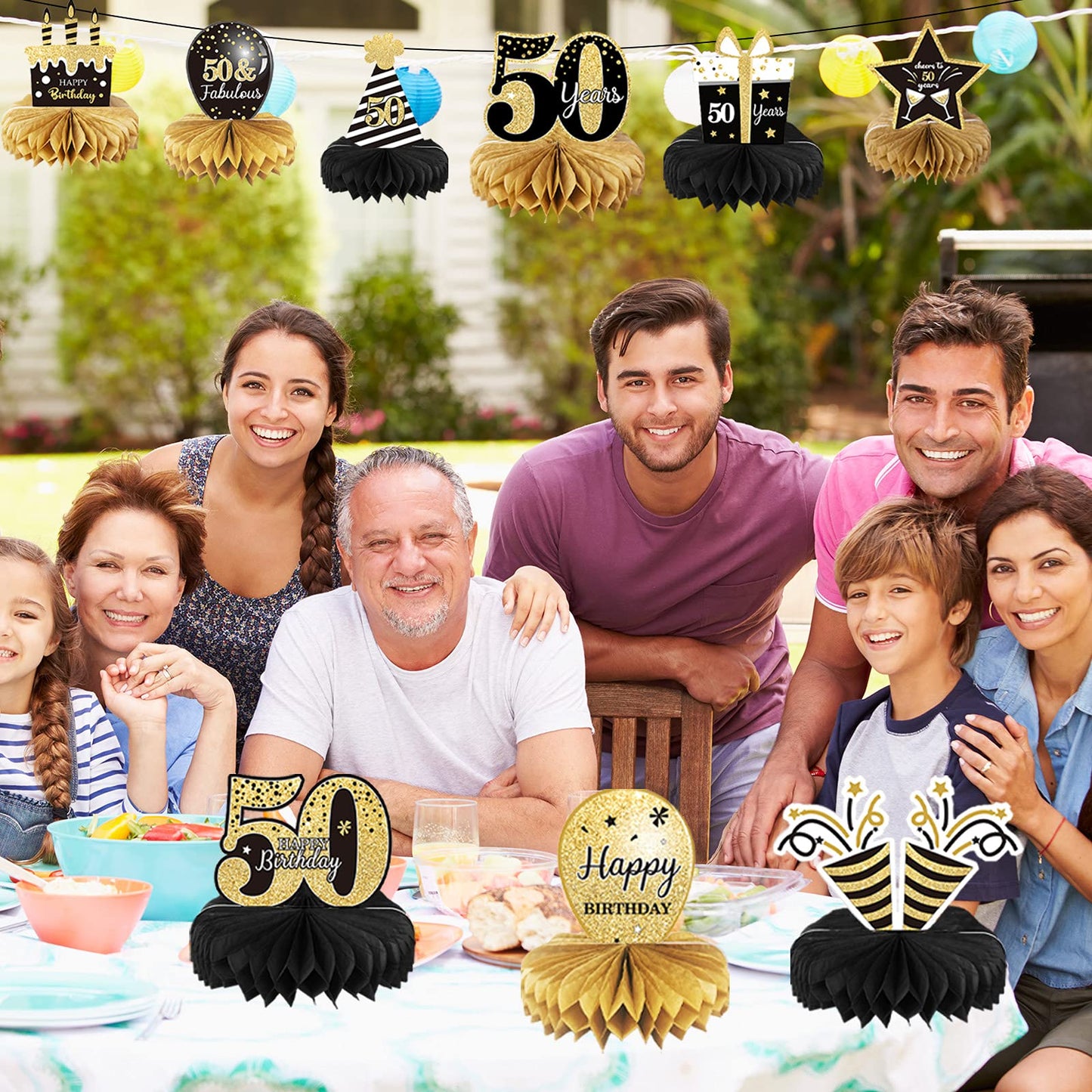 9 Pieces 50th Birthday Decoration 50 th Birthday Centerpieces for Tables Decorations Cheers to 50 Years Honeycomb Table Topper for Men and Women Fifty