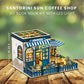 Santorini Sun Coffee Shop DIY Book Nook Kit - 3D Wooden Puzzle for Adults with LED Light, Mediterranean Café Bookshelf Insert for Adults and Teens