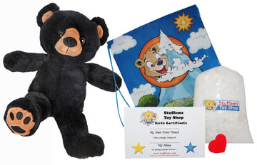 Make Your Own Stuffed Animal Benjamin The Black Bear Kit 16"- No Sew - Kit with Cute Backpack!