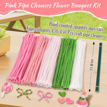 Ranslen Pipe Clearers Craft, 430Pcs Arts and Crafts Chenille Stems Craft Sticks for Projects Creative DIY Room Decor, Pink Art Supplies Flower Making