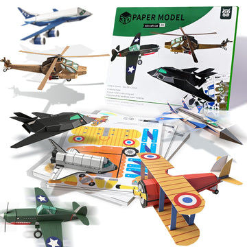 3D Paper Building Model, DIY Origami Kit for Kids Ages 8-12, Includes 8 Pre-cut, Easy-to-Assemble Aircraft 3D Paper Building Models, Airplane Origami