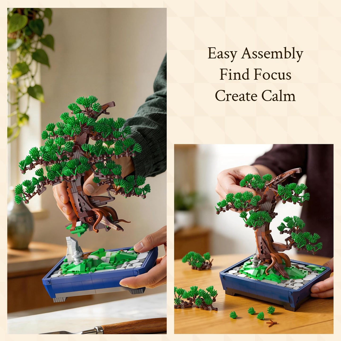 Wise Block Bonsai Tree Building Set for Adults, 950 PCS Japanese Pine Bonsai Building Kit with Interchangeable Snow & Green Foliage, Botanical