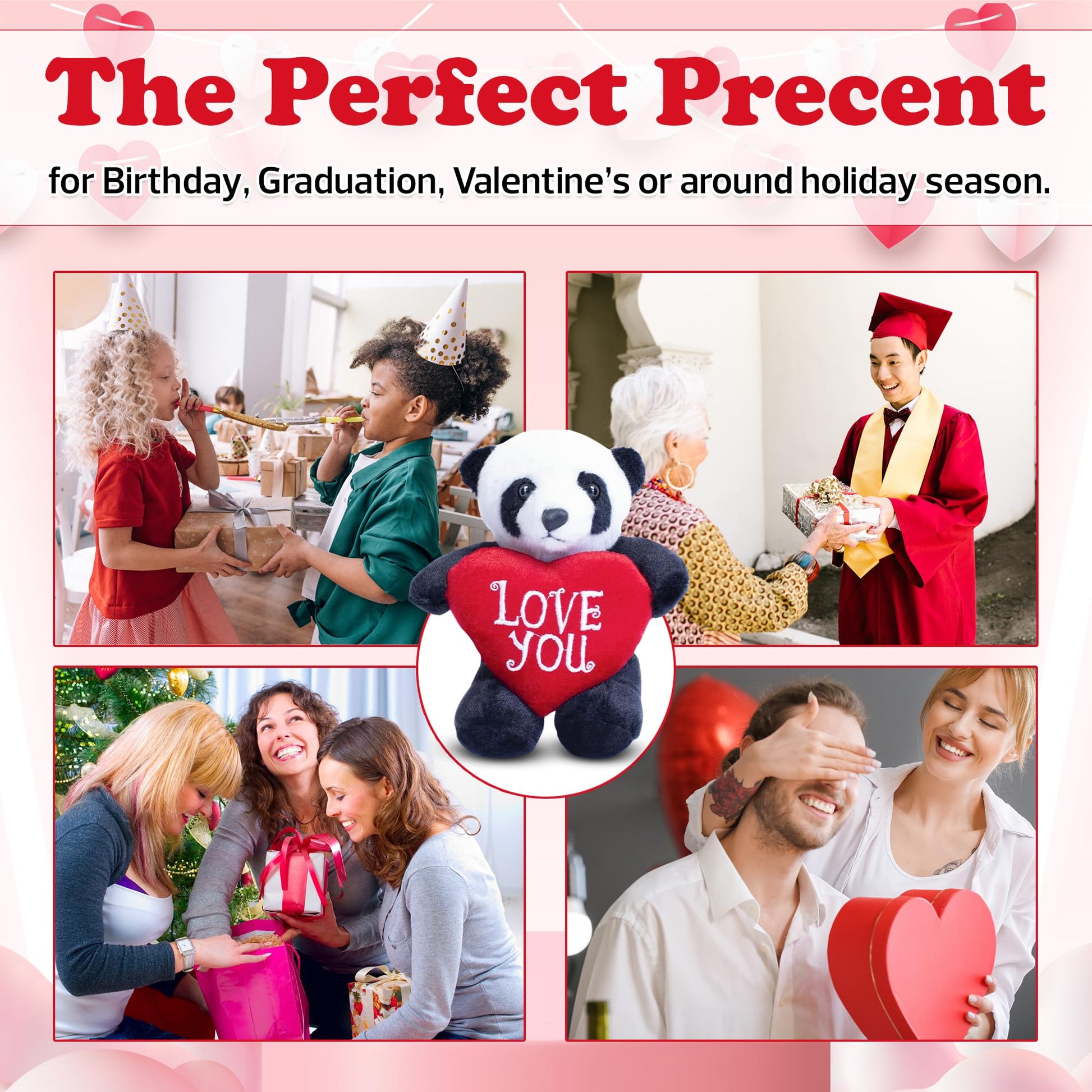 Made By Aliens 8 inch Adorable Valentine Stuffed Animal with Love You Heart for Loved Ones -Premium Huggable Animal (Panda with Heart)