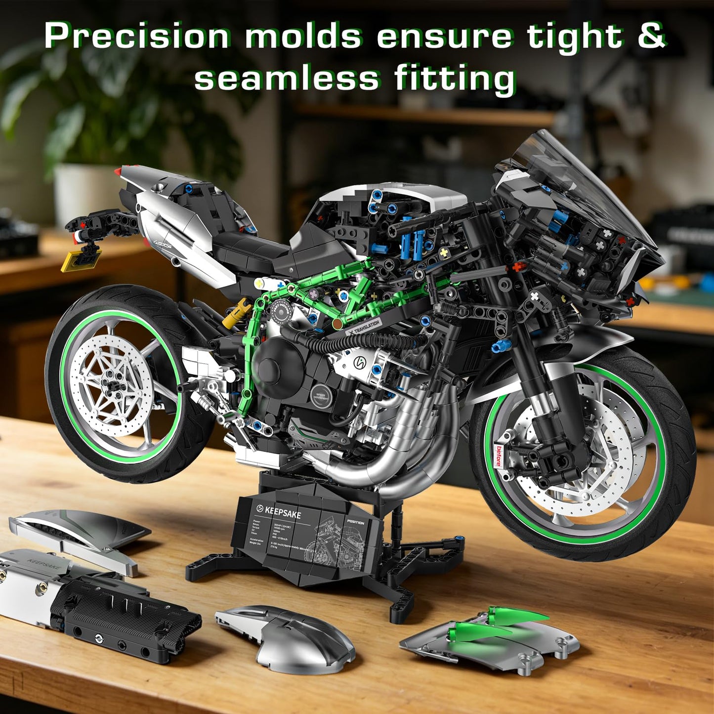 Flubecrux Technical Motorcycle Building Block Sets, 1:5 Motorbike Building Toys Collectible Display Model Kits with Display Stand Fathers Day Birthday
