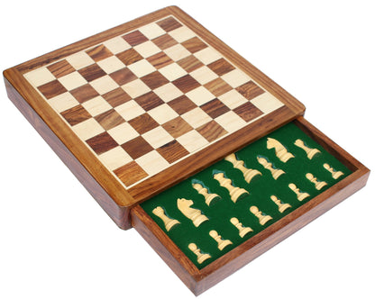 Limited Stock - Chess Set 12x12 Magnetic Chess Set Standard Board Game with Chessmen Storage Drawer Handmade in Fine Wood - Non-Folding
