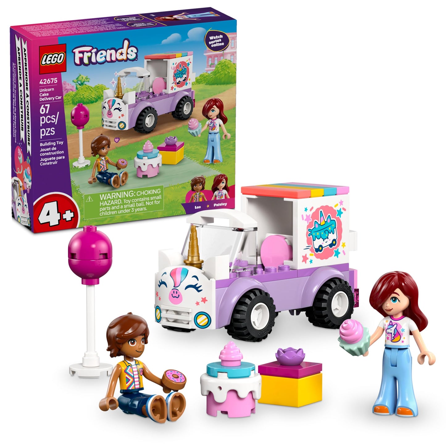 LEGO Friends Unicorn Cake Delivery Car Building Toy for Girls & Boys - Pretend Play Set for Preschool Kids, Ages 4+ - W/Paisley & Leo Minidolls &