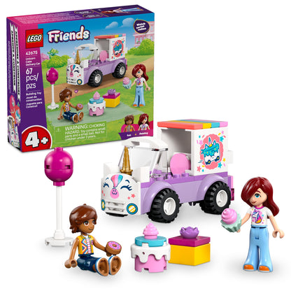 LEGO Friends Unicorn Cake Delivery Car Building Toy for Girls & Boys - Pretend Play Set for Preschool Kids, Ages 4+ - W/Paisley & Leo Minidolls &