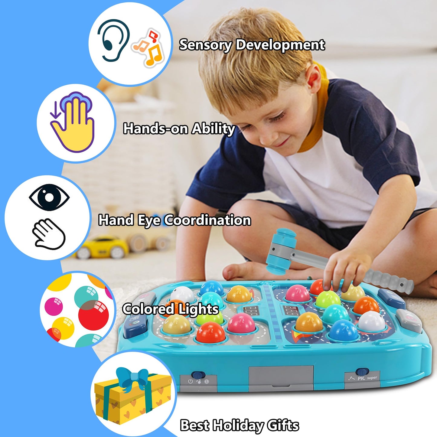 Whack Game Mole, Game 3+ Year Old, 3 Year Old Boy, 4 Year Old Toy, Gift for 3 Year Old, 11x15in Larger 2-Players Whack Toy with 5 Modes, 9 Speeds, 54