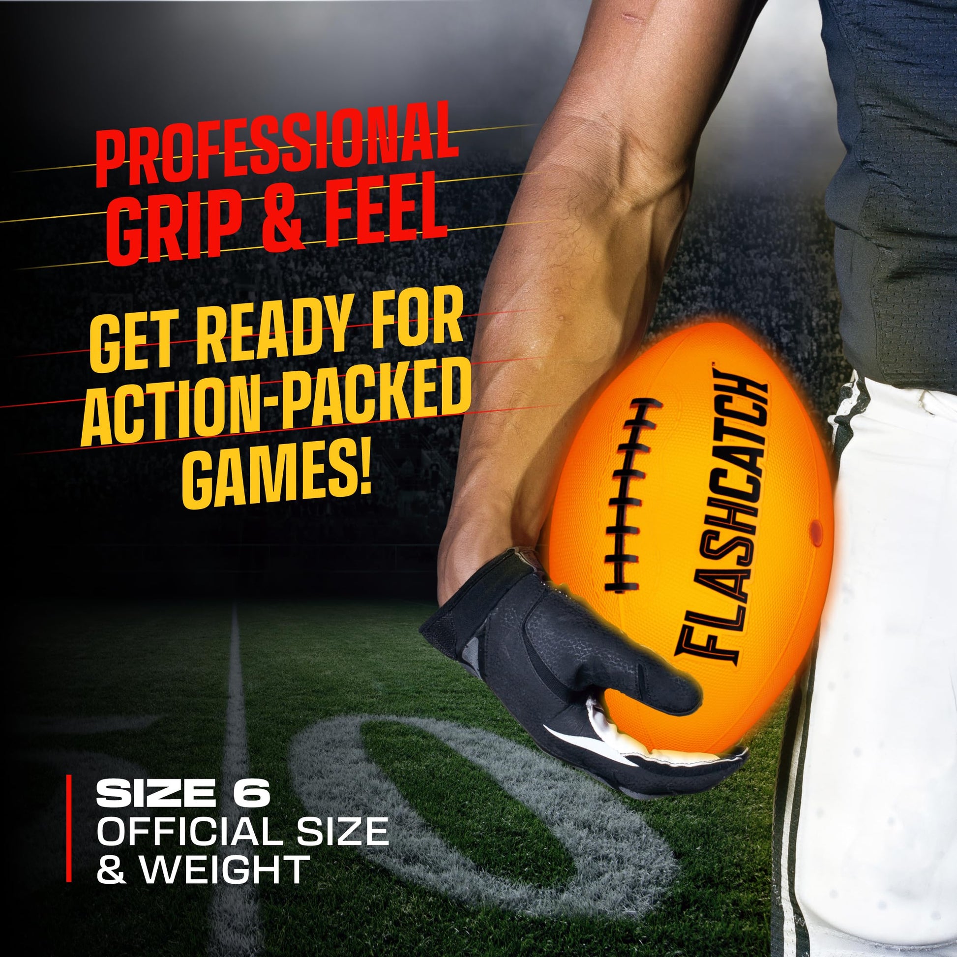 FlashCatch Rechargeable Light Up Football - Glow in The Dark Ball - NO 6 - Gifts for 10 Year Old Boys - 10 Year Old Boy Gifts - Gift for 12 Year Old
