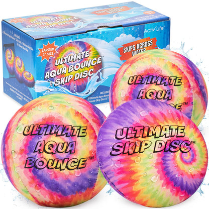 Activ Life Ultimate Skip Ball, Large 3" - 2 Water Skip Balls with 1 Skip Disc (Tie-Dye) - Water Bouncing Ball Set for Beach, Pool & Lake Games - Fun
