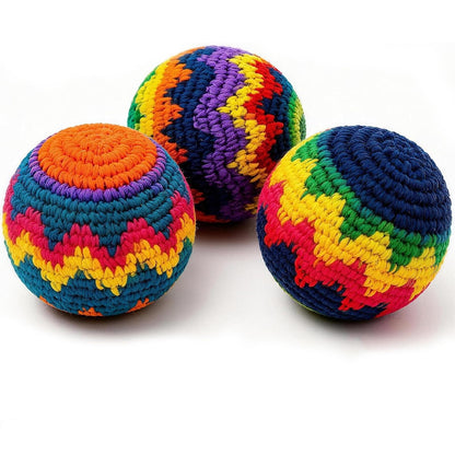 3 Pack Handmade Knitted Footbags, Hacky Kick Sack Balls for Adults