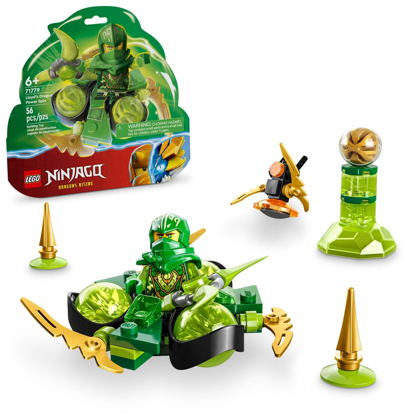 LEGO NINJAGO Lloyd’s Dragon Power Spinjitzu Spin 71779 Green Spinning Building Toy with Ninja Lloyd Minifigure, Gift Idea for Boy and Girl Ninja Fans