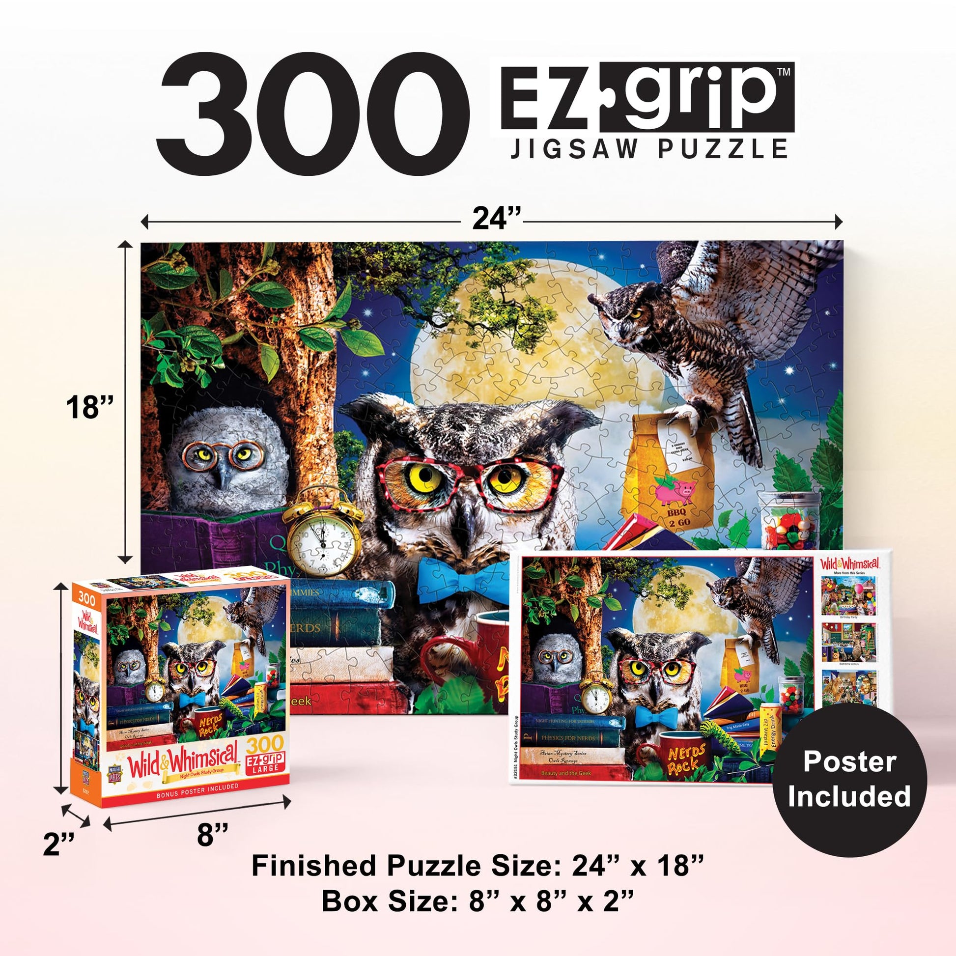 Masterpieces 300 Piece EZ Grip Jigsaw Puzzle - Night Owls Study Group - 18"x24"