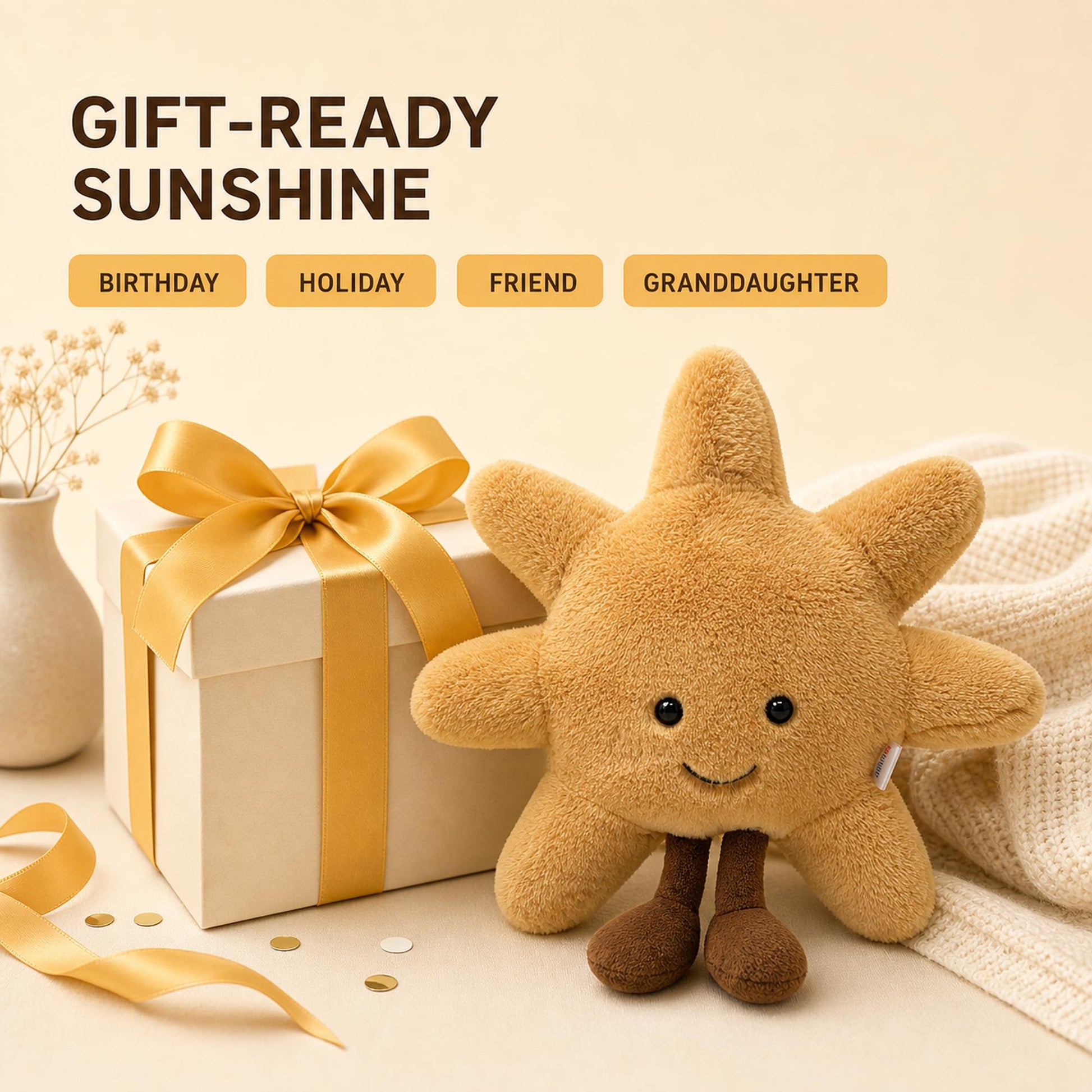 JoyAmigo Happy and Sad Sun Plush Pillow, 13.4 Inch Sunshine Cushion