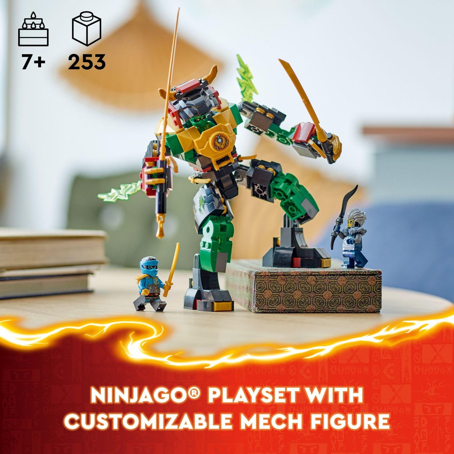 LEGO NINJAGO Lloyd’s Elemental Power Mech Customizable Battle Toy with 3 Ninja Action Figures, Adventure Playset for Boys and Girls, Ninja Gift Idea