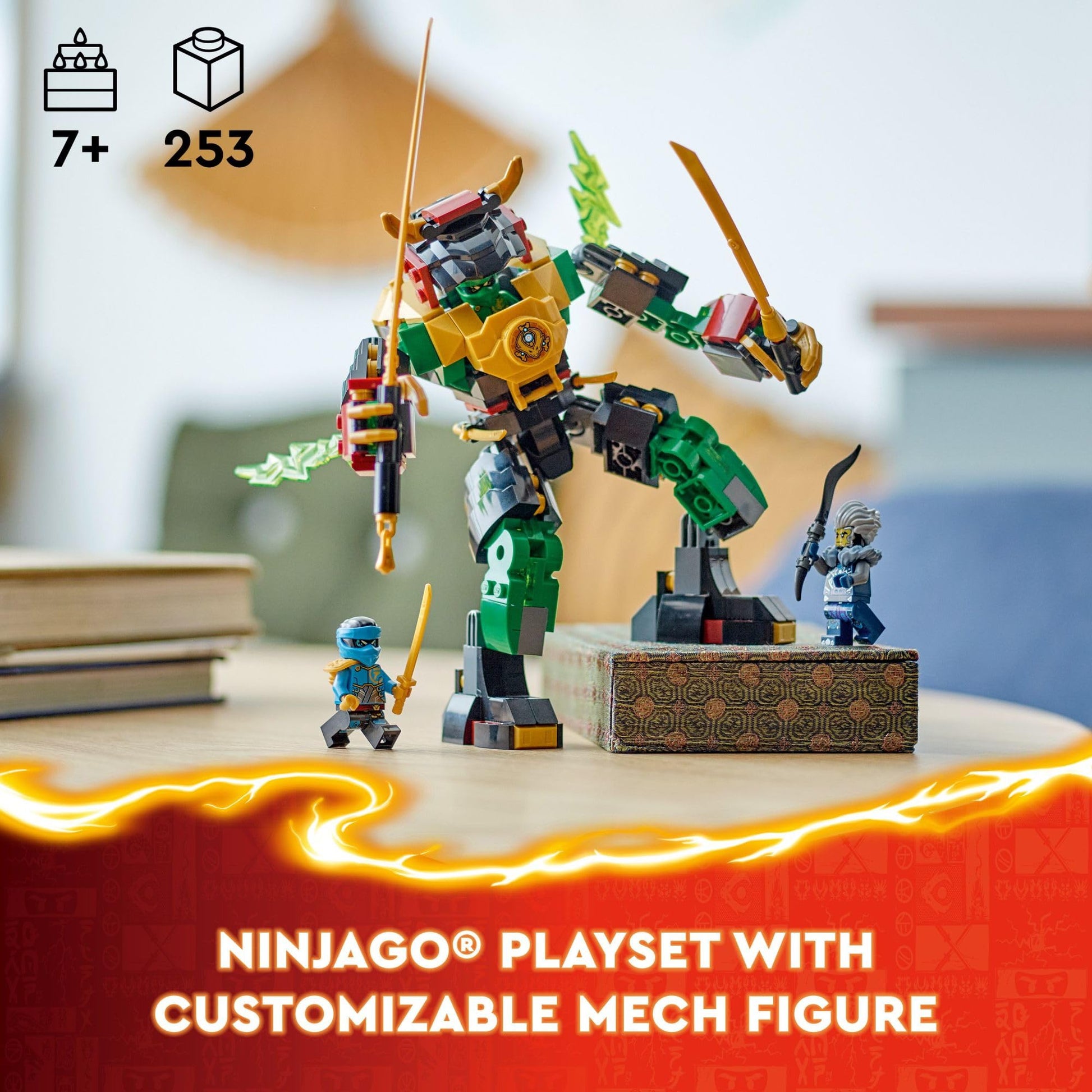 LEGO NINJAGO Lloyd’s Elemental Power Mech Customizable Battle Toy with 3 Ninja Action Figures, Adventure Playset for Boys and Girls, Ninja Gift Idea