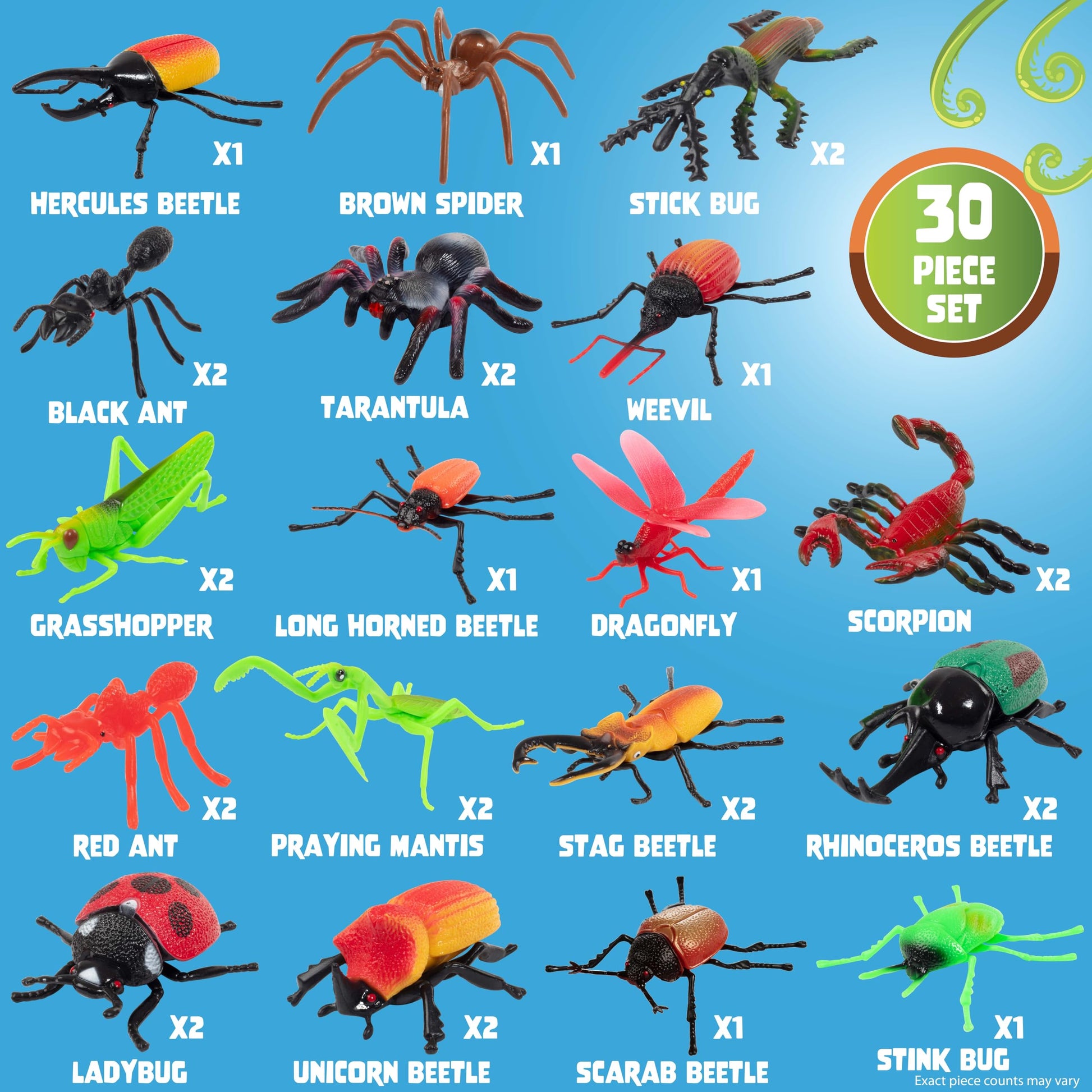 SCS Direct Bug Toys 30PCS - Large Insect & Spider Figures Playset with Grasshoppers, Beetles, Arachnids & Crawly Bugs - Realistic Plastic Animal Toys