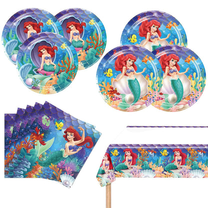 Ariel Birthday Party Supplies, 20 Plates, 20 Napkins and 1 Tablecover for Girls Little Mermaid Party Decorations