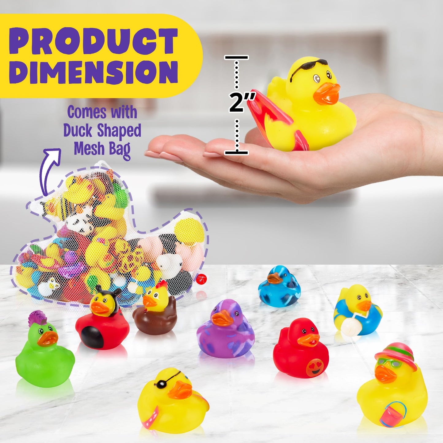 Playbees Assortment Rubber Duck Toy Duckies for Kids - 25 Pack - Sensory Play, Stress Relief, Stocking Stuffers, Bath Birthday Gifts Baby Showers