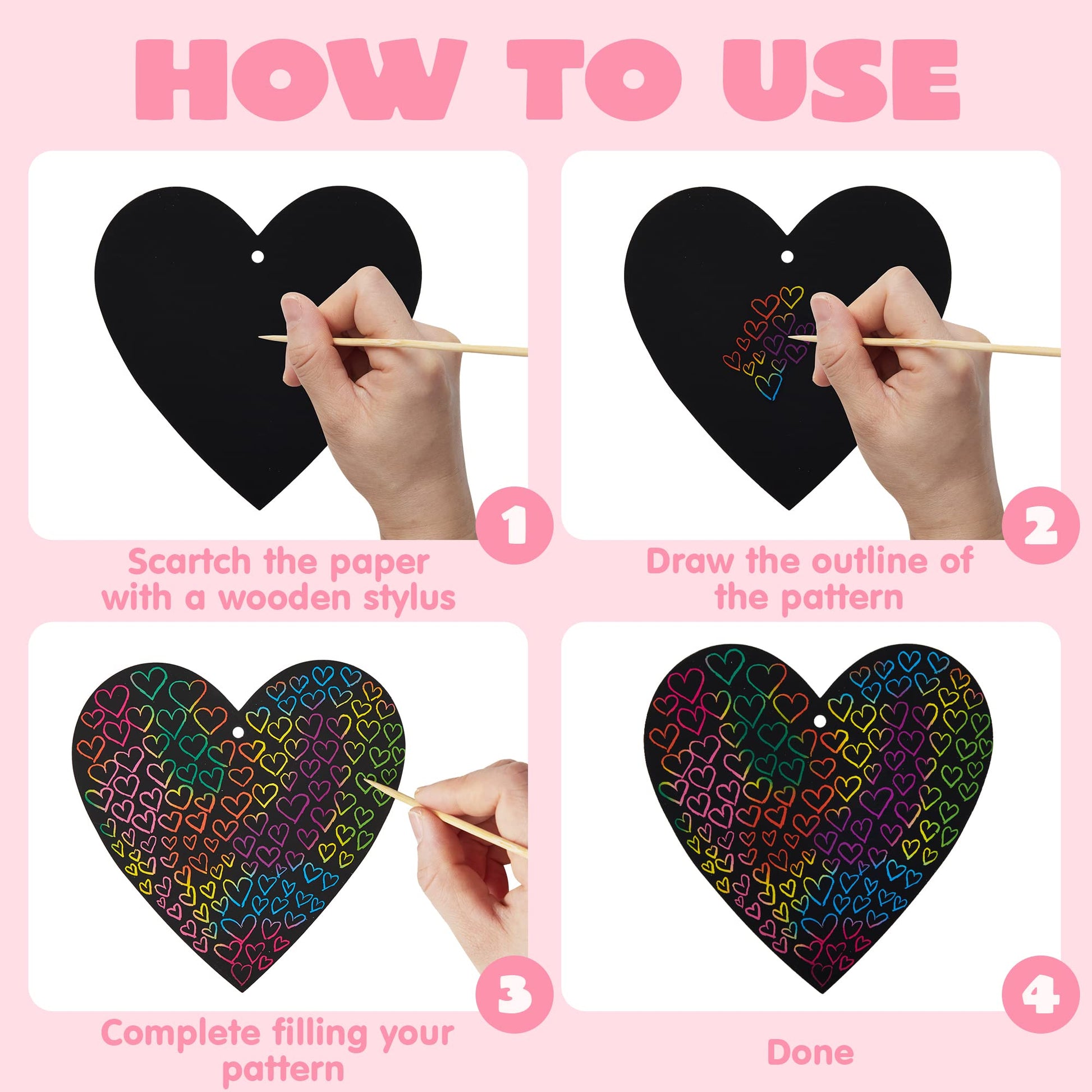JOYIN 24 Packs Valentines Day Cards with Scratch Heart Paper, Magic Color Heart Rainbow Scratch Cards for Kids Crafts and Art Classroom Exchange