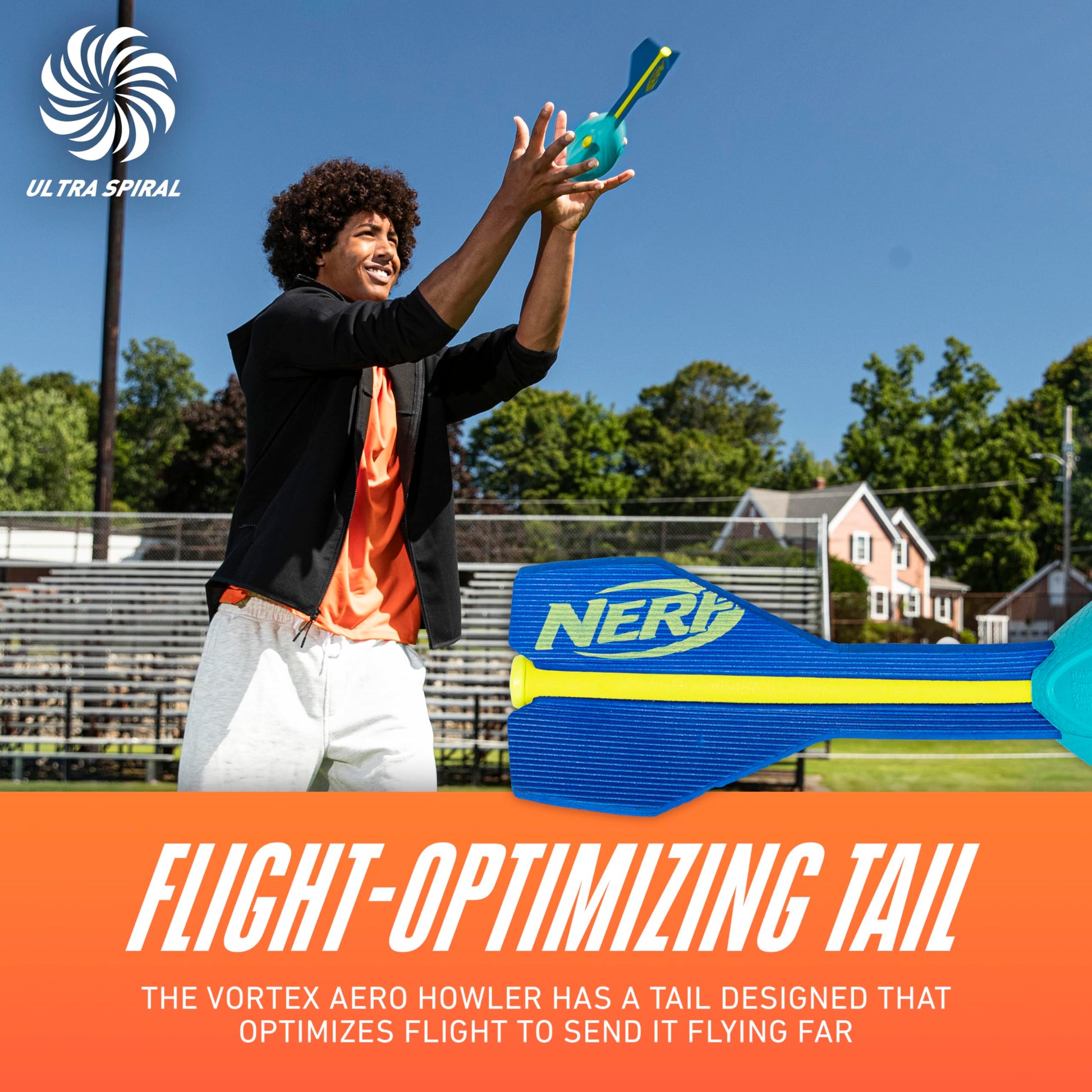 Nerf Vortex Aero Howler Neon Foam Ball, Classic Long-Distance Football, Flight-Optimizing Tail, Whistling Sound, Indoor & Outdoor Fun (Amazon