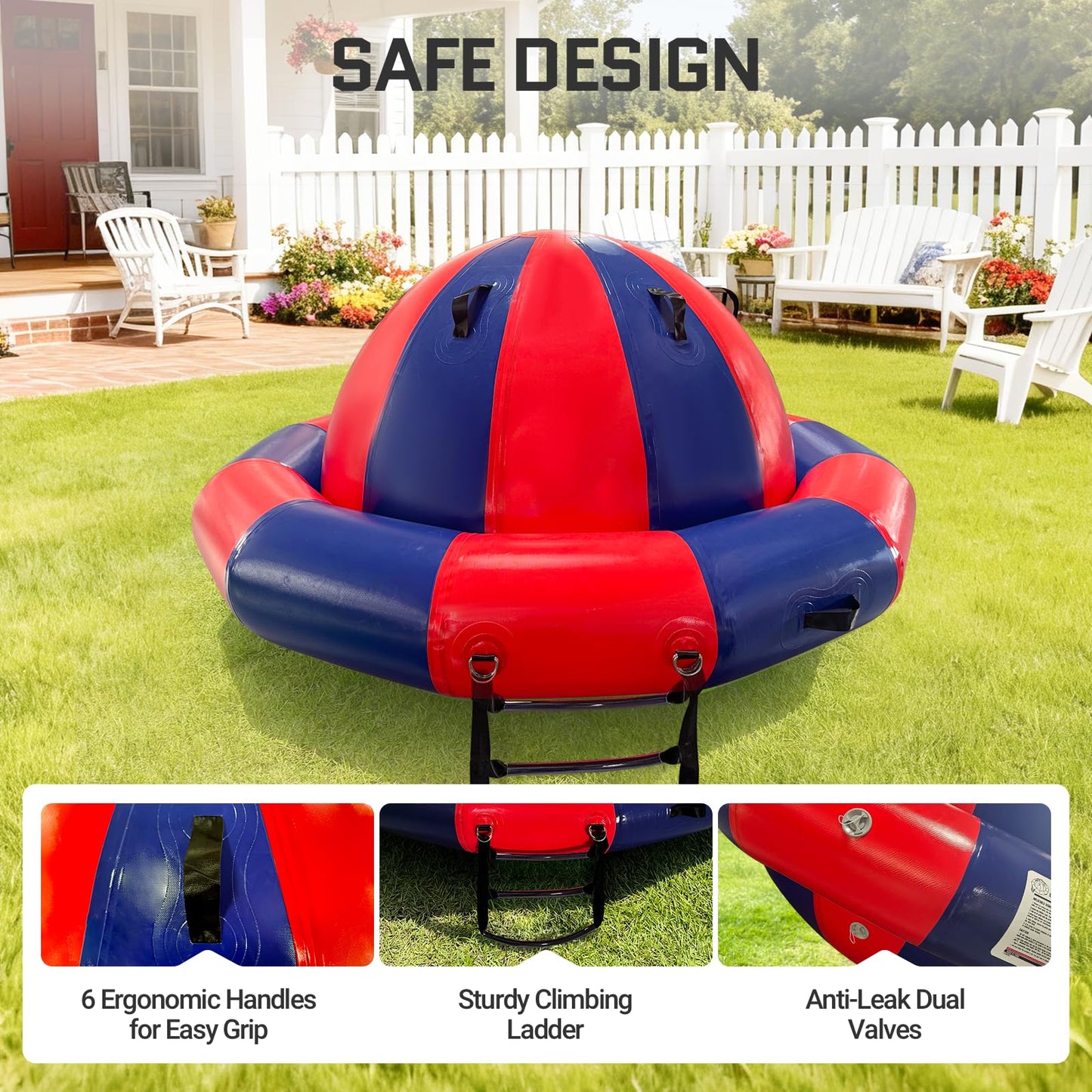 OZIS 6.5x3.6 FT Inflatable Dome Rocker Bouncer with Electric Pump, 380 LBS Weight Capacity, Bounce, Climb & Tilt Toy with 6 Handles, Outdoor Kids