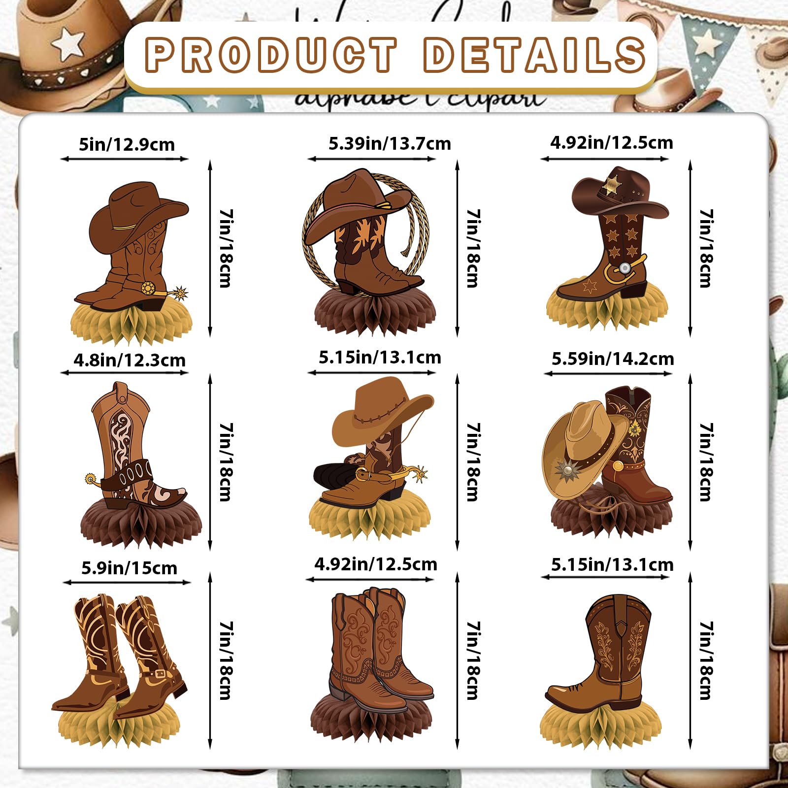 9 Pcs Western Party Decorations Western Cowboy Boot Centerpieces for Tables Cowboy Table Decorations Western Table Decor Supplies