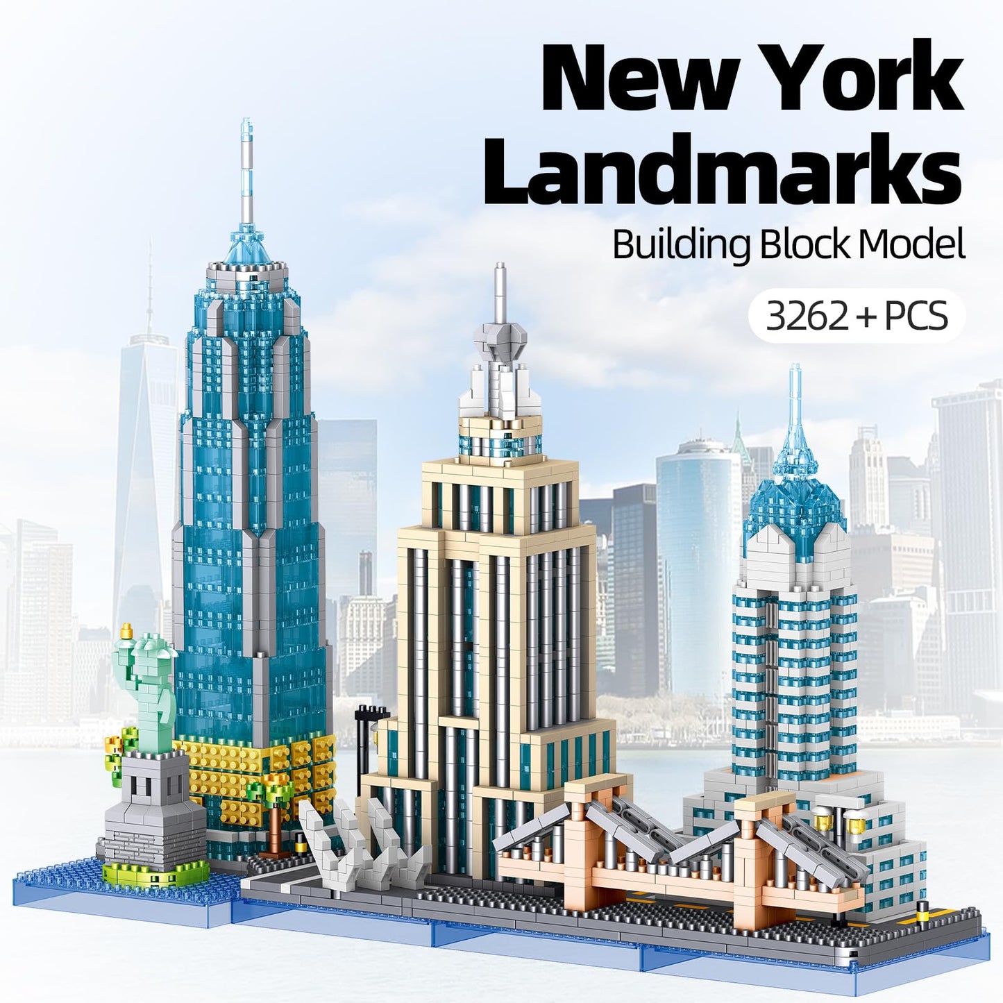 APENGBAOL New York Skyline Micro Mini Blocks Building Set, The Statue of Liberty,Empire State Architecture Building, Brooklyn Bridge, Gift for Kids