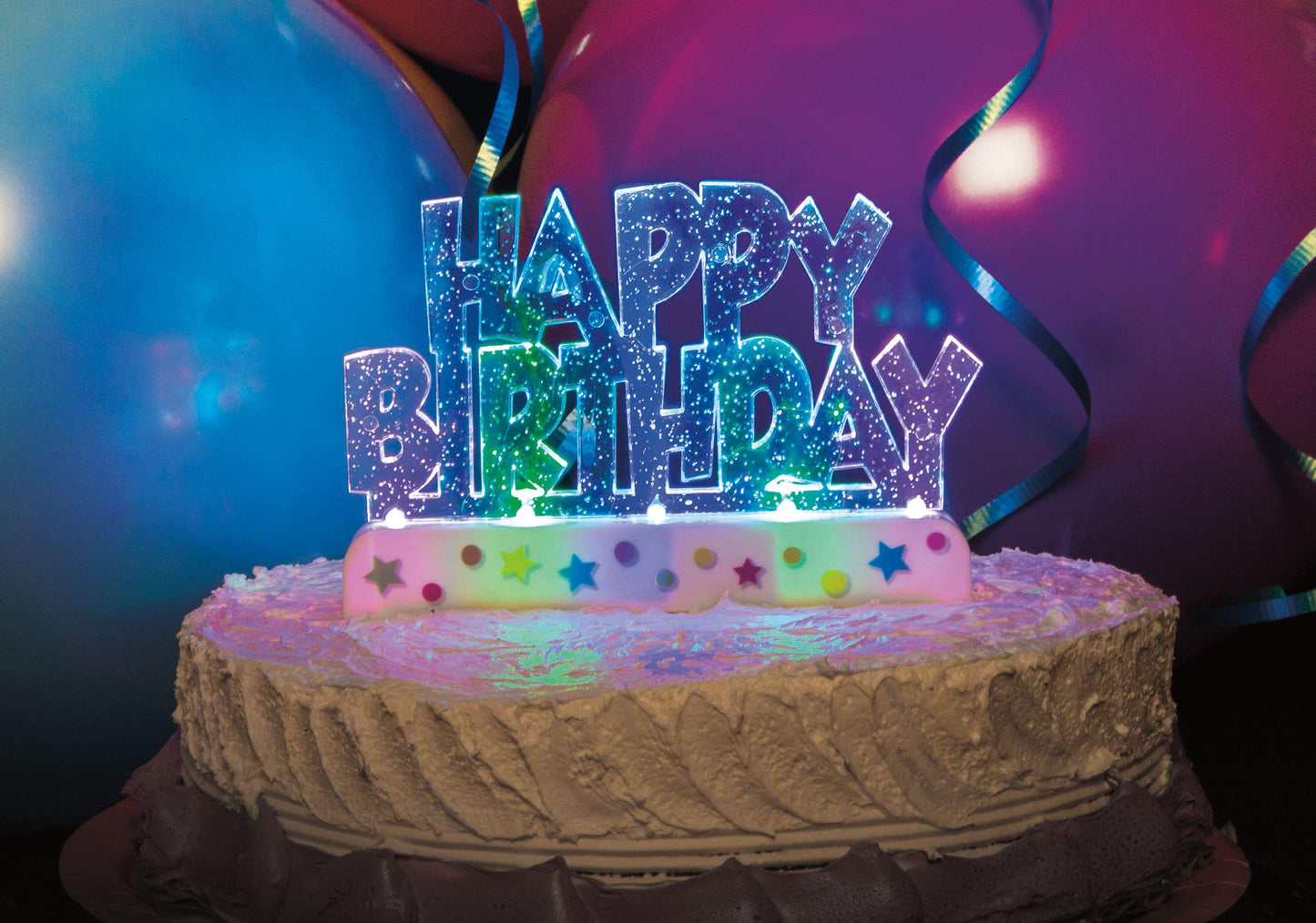 Dazzling Flashing Happy Birthday Cake Decoration - 3.25" x 4.75" (1 Count) - Perfect Celebration Centerpiece