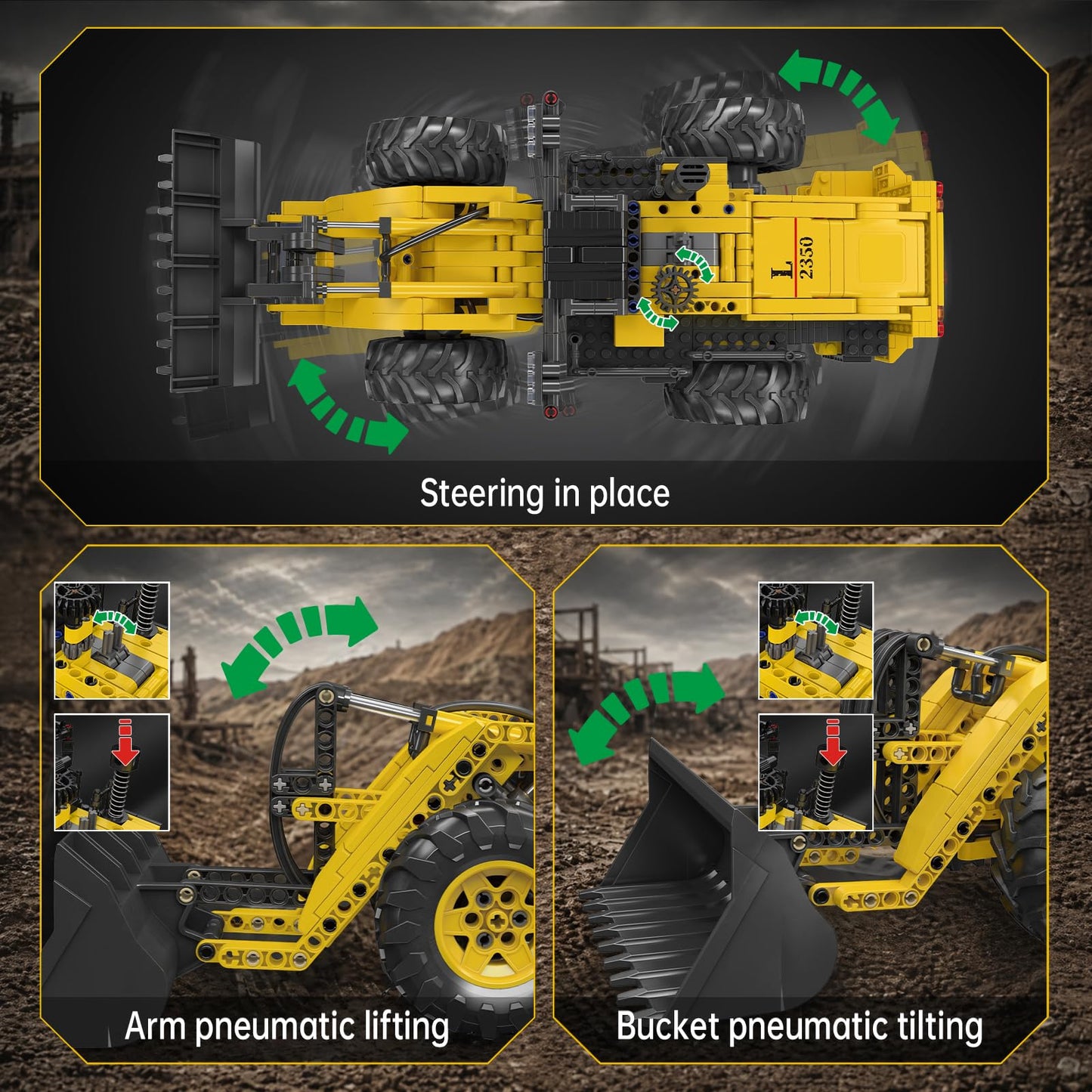 Mould King 17068 L2350 Pneumatic Wheel Loader, 1028PCS Engineering Building Blocks Set with Realistic Pneumatic Functions, 1:20 Scale Heavy