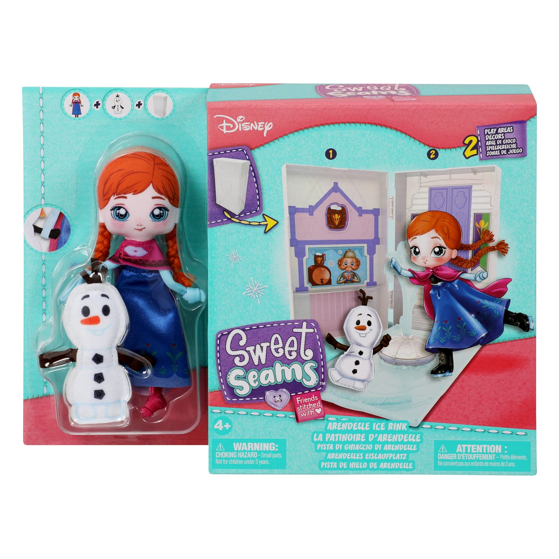 Disney Sweet Seams 6" Soft Rag Doll Deluxe Pack - 2pc Toy Dolls |Anna and Olaf's Castle Ice Rink Playset