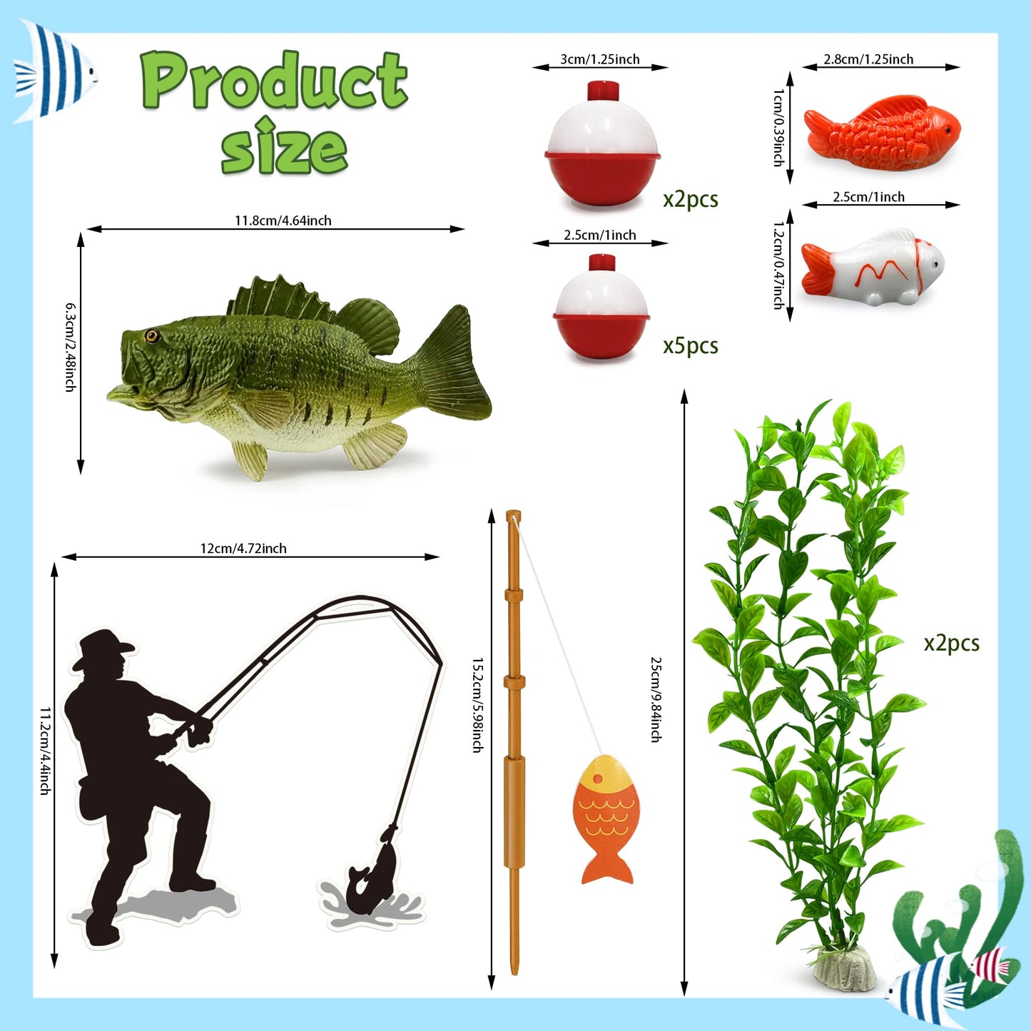 14 Pieces Fisherman Themed Decoration Gone Fishing Cake Topper for Retirement Party Supplies