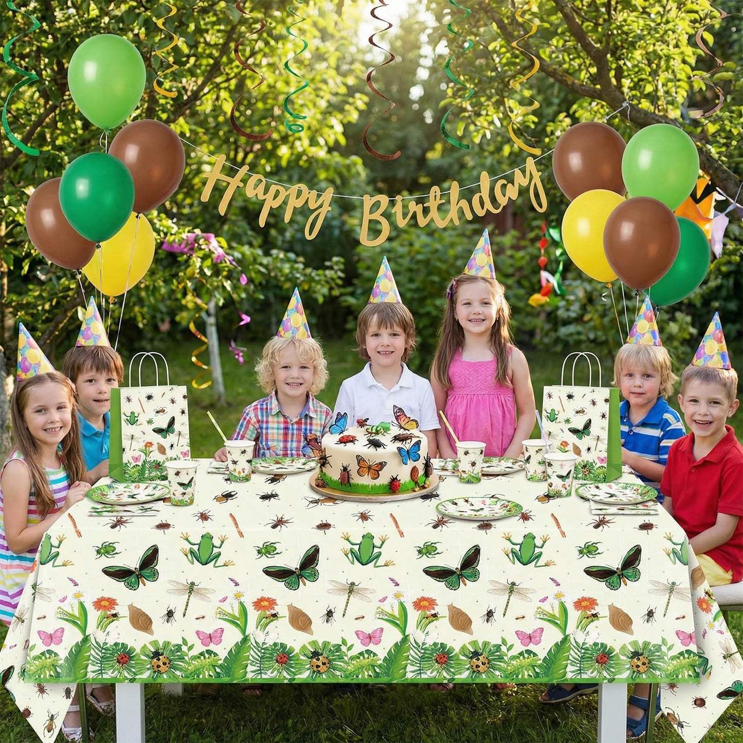 Mainivo 2Pcs Bug Theme Tablecloth Insect & Bug Party Decorations Garden Nature Insect Themed Disposable Plastic Rectangular Table Cloth, for Baby