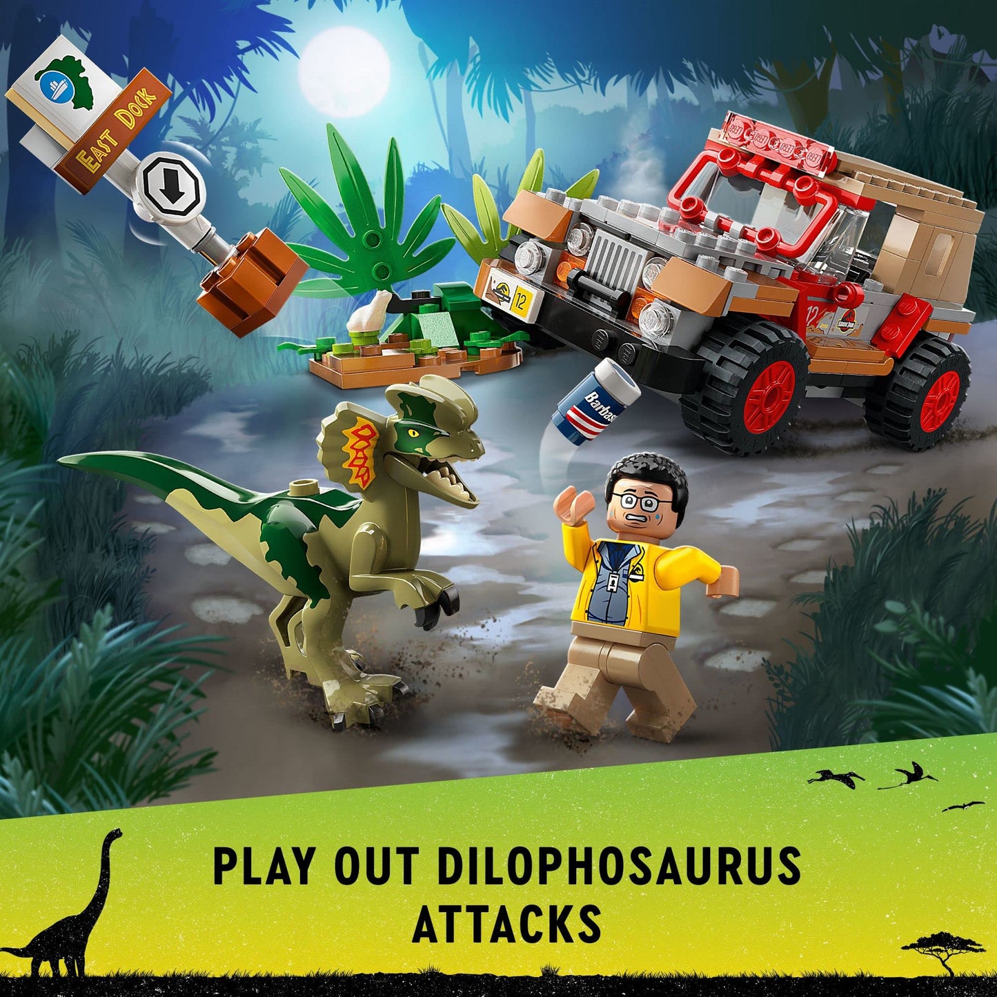 LEGO Jurassic Park Dilophosaurus Ambush 76958 Building Toy Set for Jurassic Park 30th Anniversary, Dinosaur Toy with Dino Figure and Jeep Car Toy