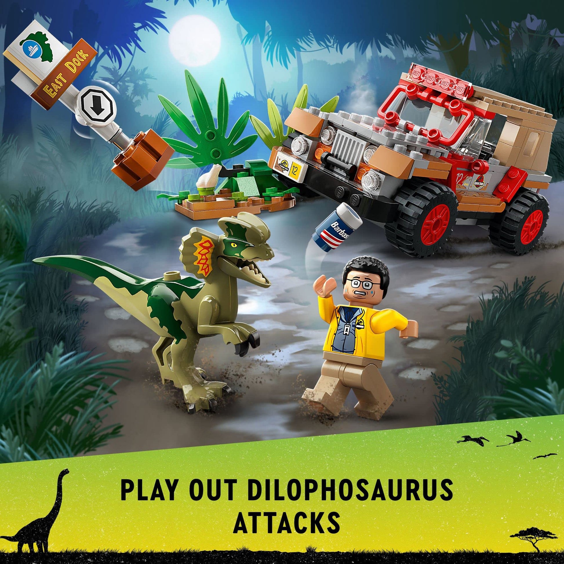 LEGO Jurassic Park Dilophosaurus Ambush 76958 Building Toy Set for Jurassic Park 30th Anniversary, Dinosaur Toy with Dino Figure and Jeep Car Toy