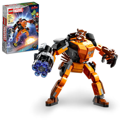 LEGO Marvel Rocket Mech Armor Set 76243, Guardians of The Galaxy Racoon Buildable Action Figure Toy, Avengers Collectable Gift Idea for Kids 6 Plus