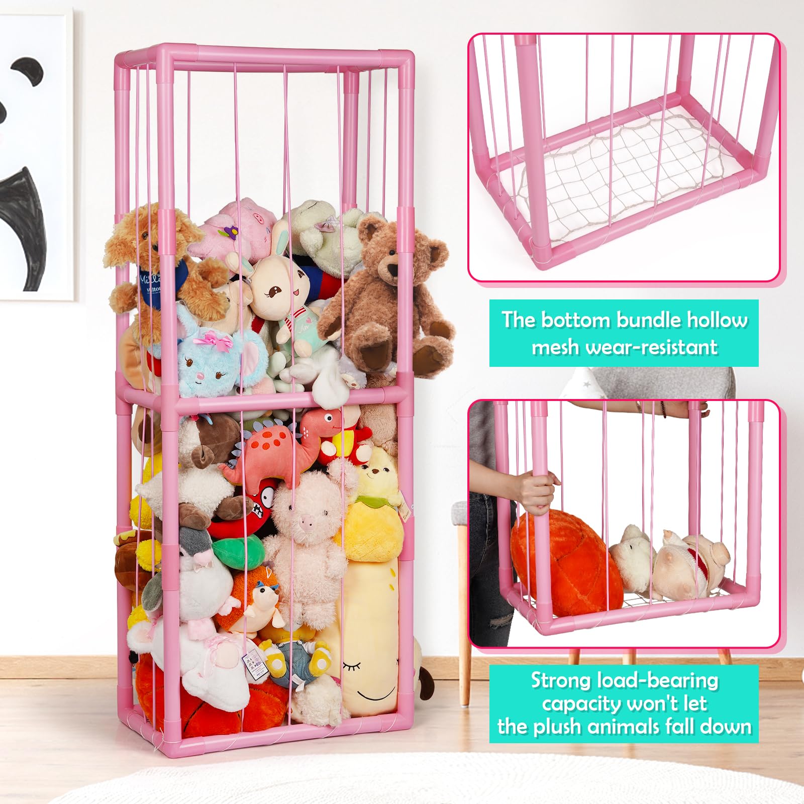 Ibnotuiy Stuffed Animal Zoo Storage PVC Stuffed Animal Holder, Pink