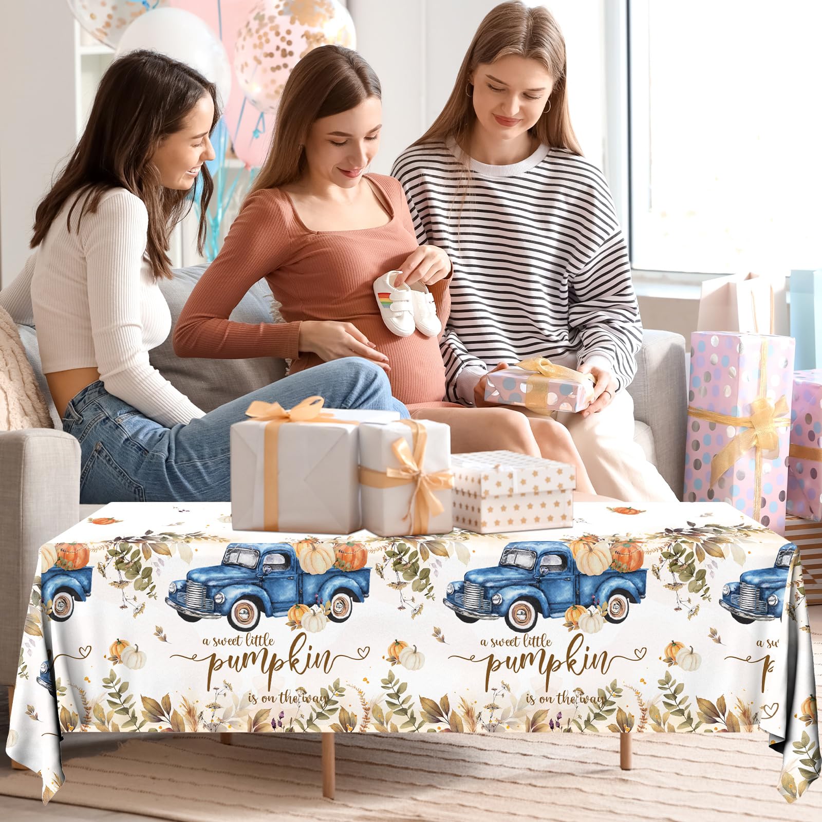3Pcs Little Pumpkin Tablecloths Fall Baby Shower Decorations, A Sweet Little Pumpkin is On The Way Table Covers Baby Shower Table Cloths for Boy
