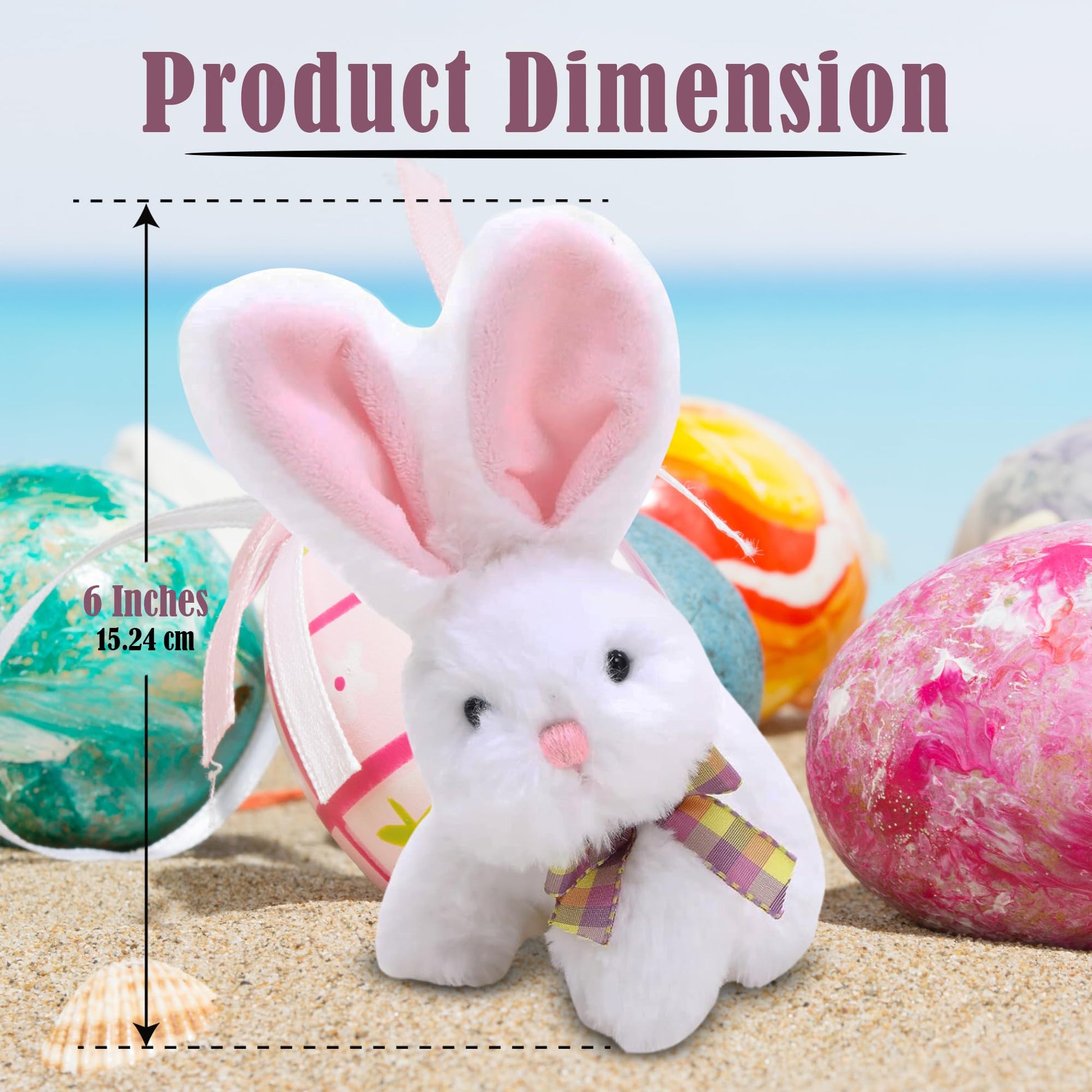 Made By Aliens Fluffy Easter Bunny Stuffed Animal with Bow - Plush Bunny Toy Cute Huggable Rabbit for Kids & Adults on Easter - 6-inch (White)