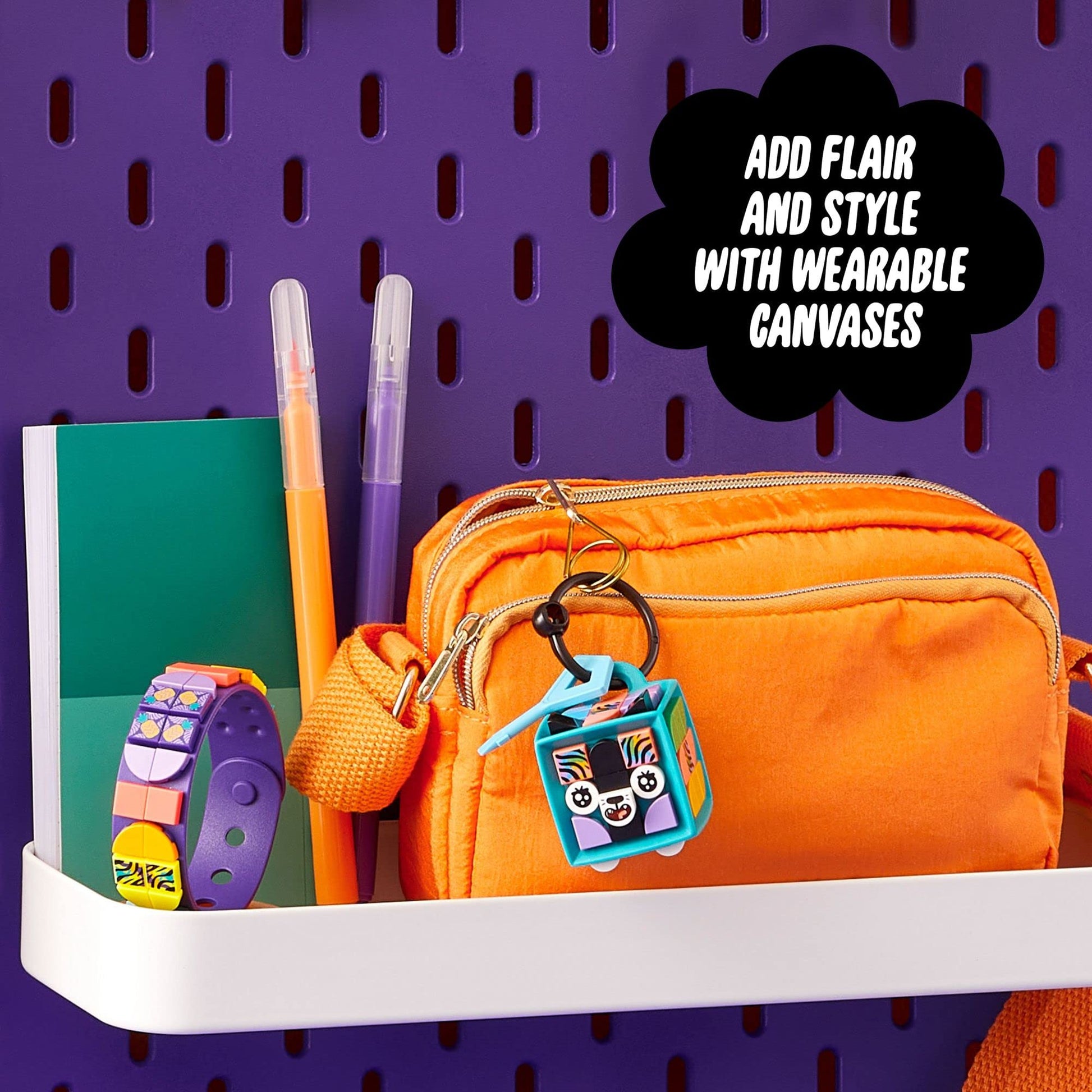 LEGO DOTS Neon Tiger Bracelet & Bag Tag 41945 DIY Craft Kit Bundle; A Creative Gift for Animal Fans Who Like to Make Keychain-Style Accessories; Fun