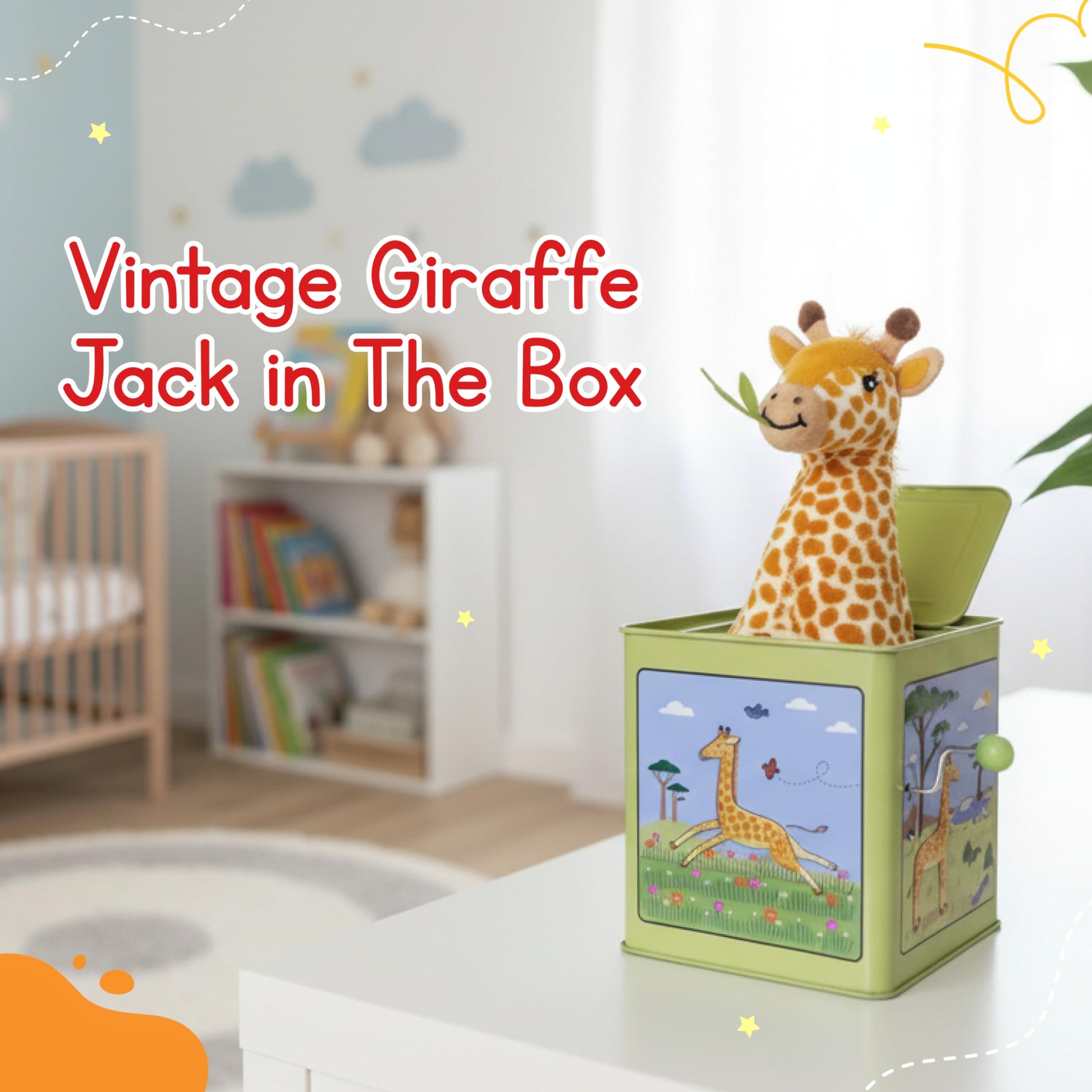 Jack Rabbit Creations Giraffe Jack in the Box - Tin Musical Toy - Ages 3+