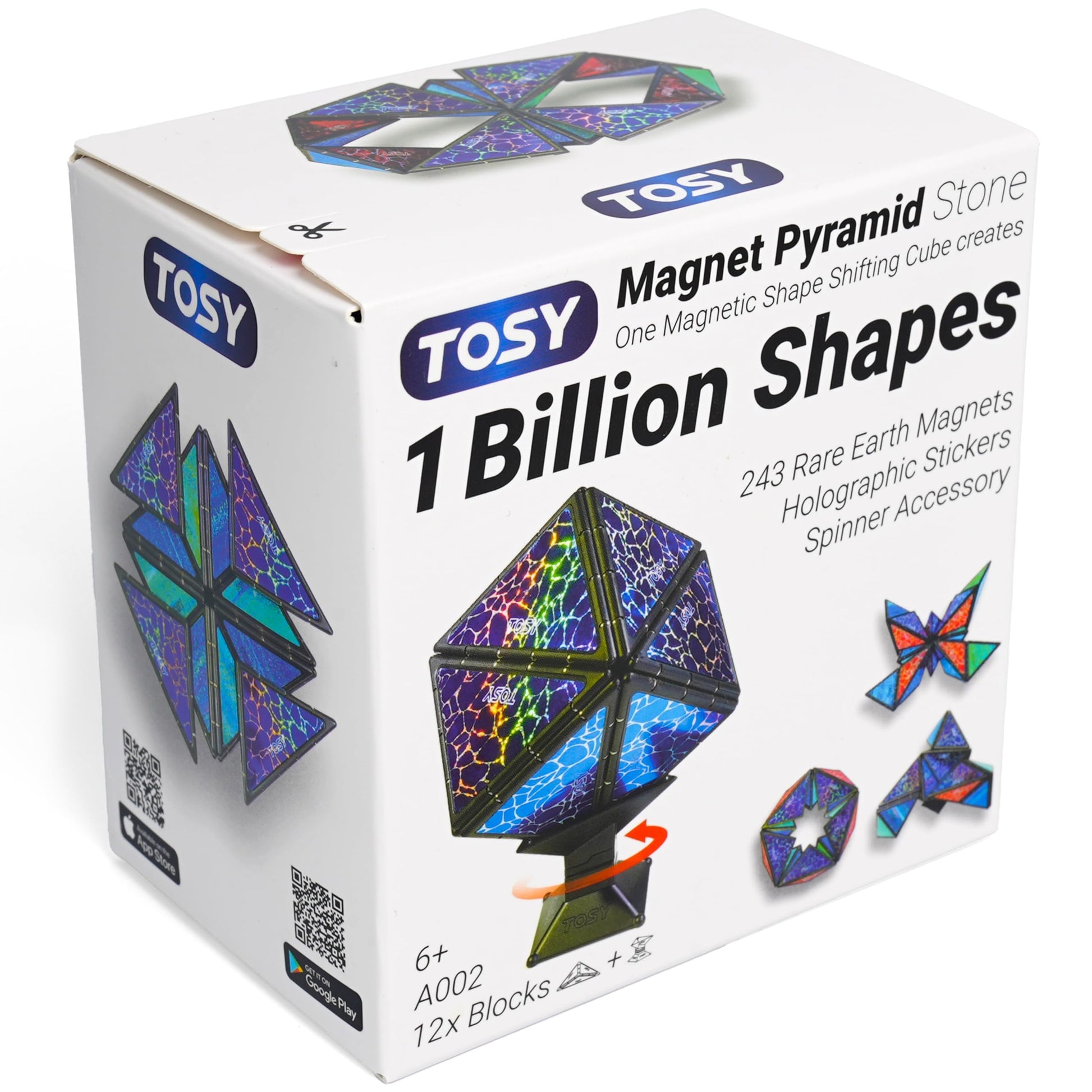 TOSY Magnet Pyramid Stone - 1 Cube Transforms into 1 Billion Shapes, 12 Pieces, 243 Rare Earth Magnets, Holographic Design Magnet Tiles Creative