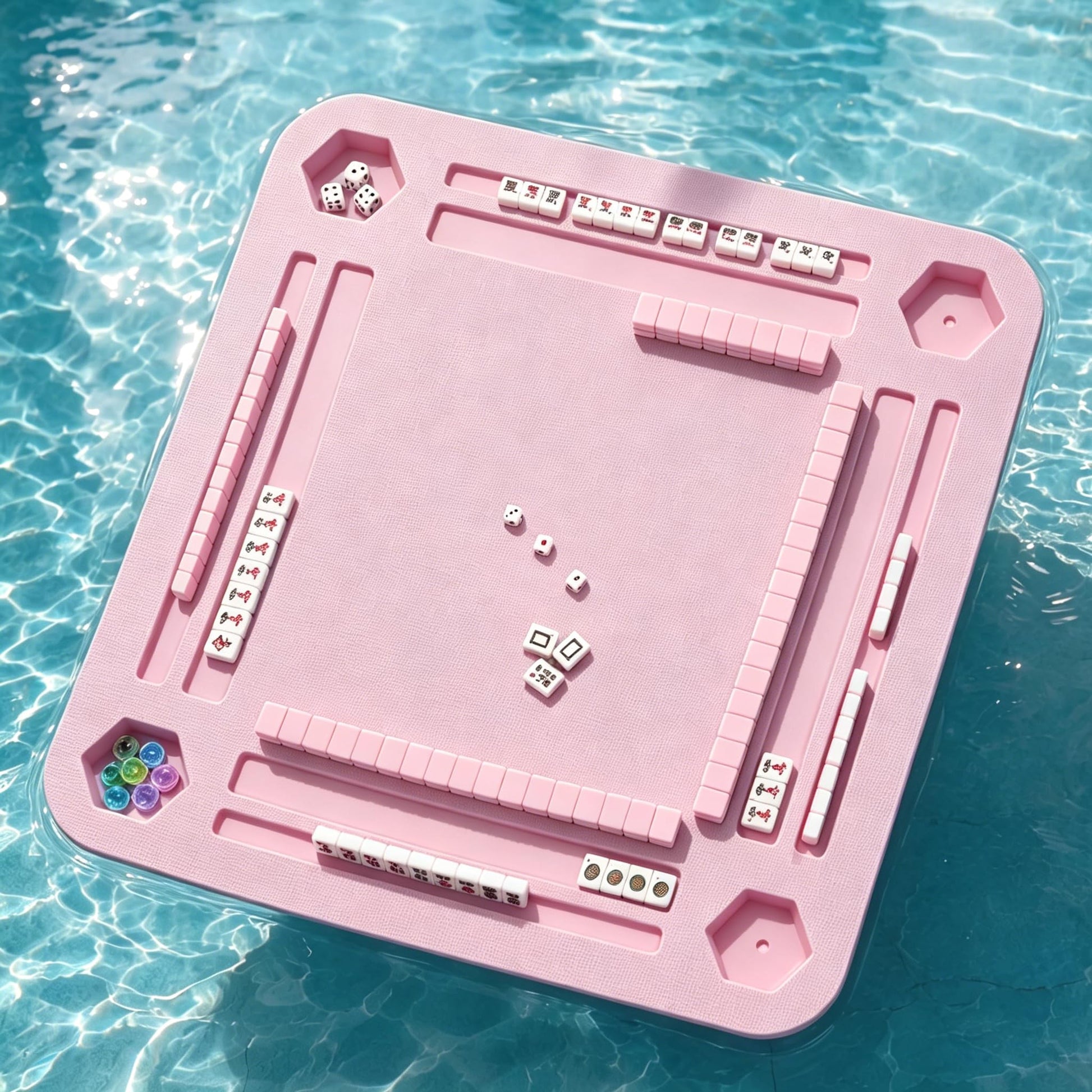 TheClouds Floating Mahjong Table for Pool, 31.5" x 31.5" Waterproof Mahjong Table, Floating Mahjong Board & Game Tray for Hot Tub, Outdoor Party, Card