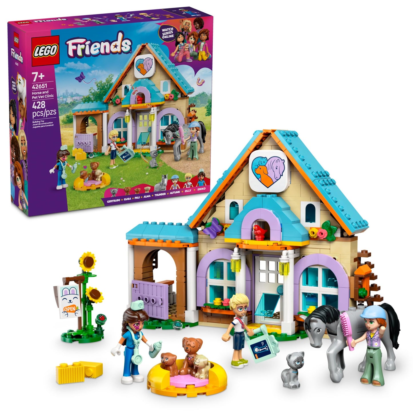 LEGO Friends Horse and Pet Vet Clinic -Veterinarian Playset for Kids, Girls and Boys, Ages 7+ - Toy Building Set for Pretend Play with 3 Minidolls