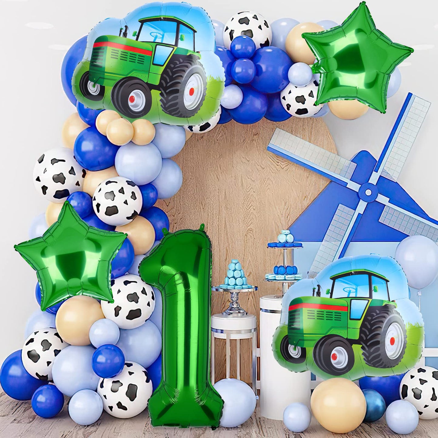 5Pcs Tractor Balloons, Green Tractor Birthday Number Mylar Foil Balloon Farm Theme 2nd Birthday Party Supplies Decor (2nd)