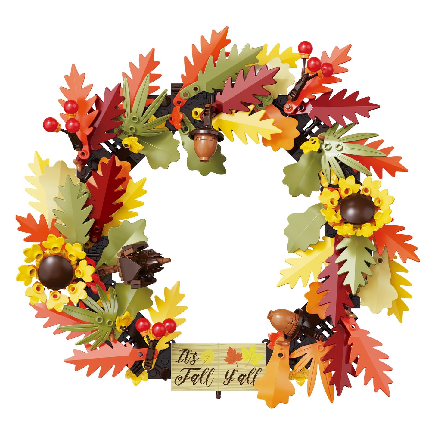 Brickcraft Harvest Wreath Brick Building Kit, 382 Pieces | DIY Autumn & Halloween Home Décor | 2-in-1 Fall Wreath & Garland Craft | Festive