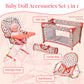 Floral Baby Doll Accessories Set, 3-1 Baby Doll Crib, Baby Doll High Chair & Bouncer Seat. 18 inch Doll Accessories with Doll Bed. 18" Dolls Furniture
